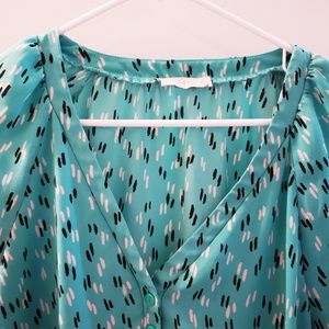 Large Blue Blouse with button accent